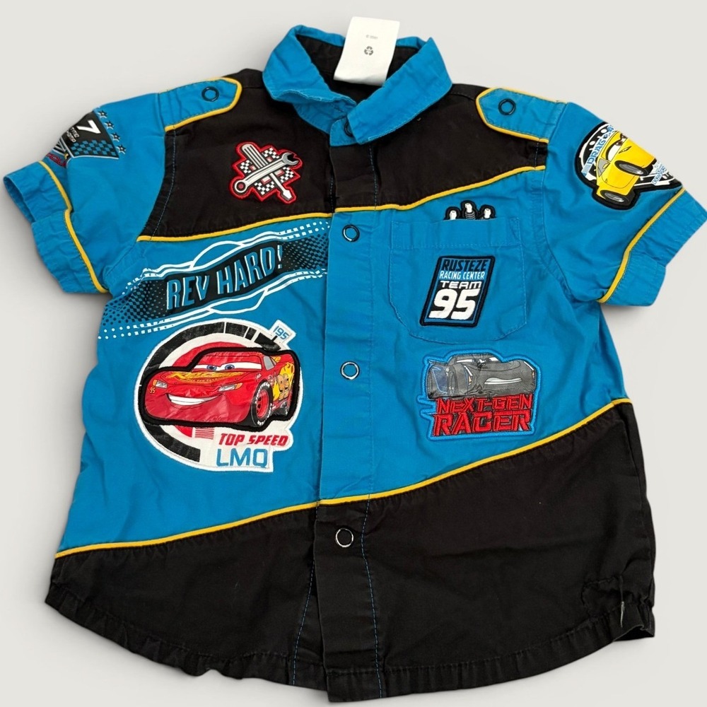 Disney Store Cars Lightning McQueen Racing Patch Button Down Shirt Size 3 Boys‎